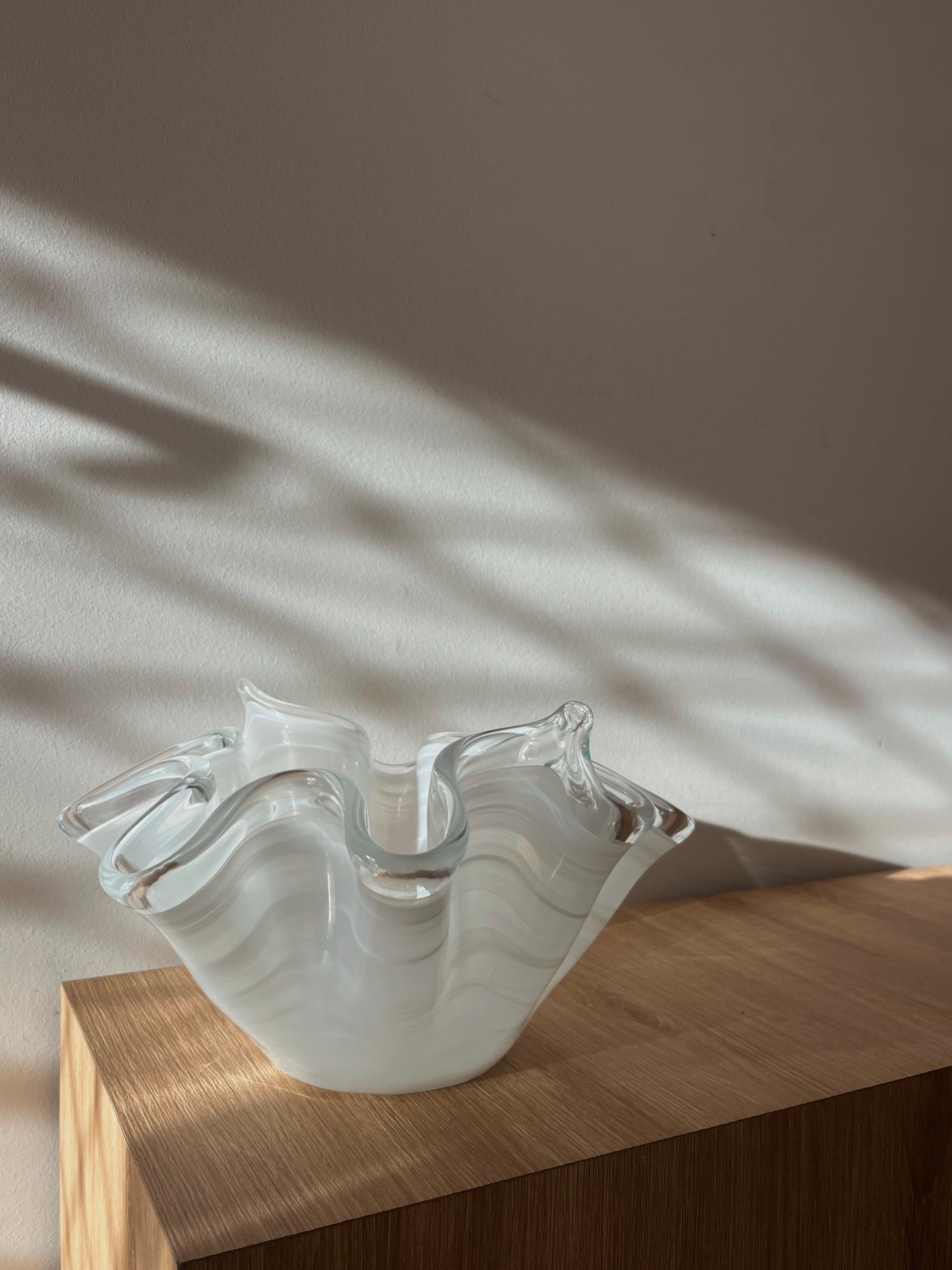 Murano-Style White & Clear Glass Handkerchief Vase