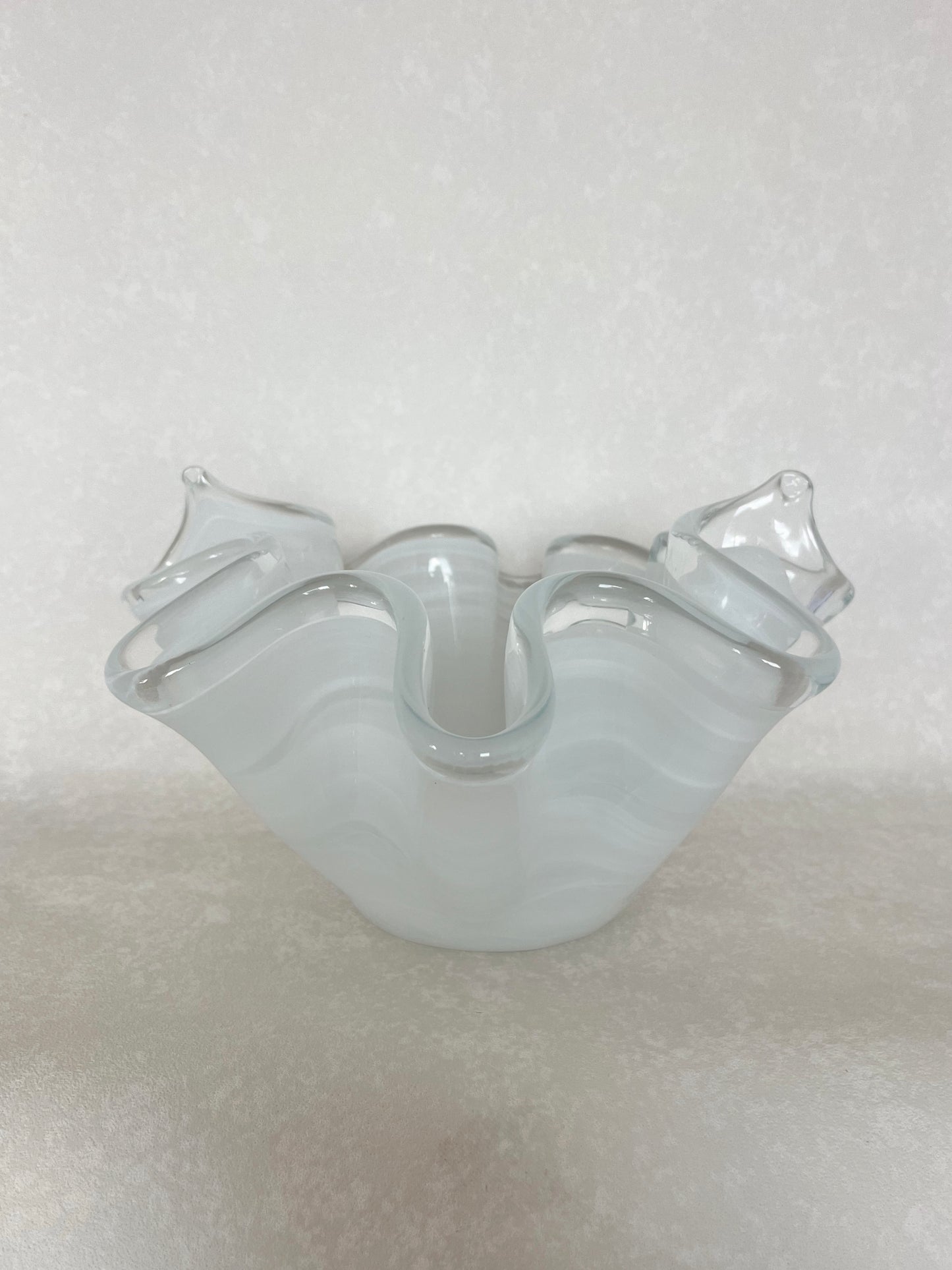 Murano-Style White & Clear Glass Handkerchief Vase