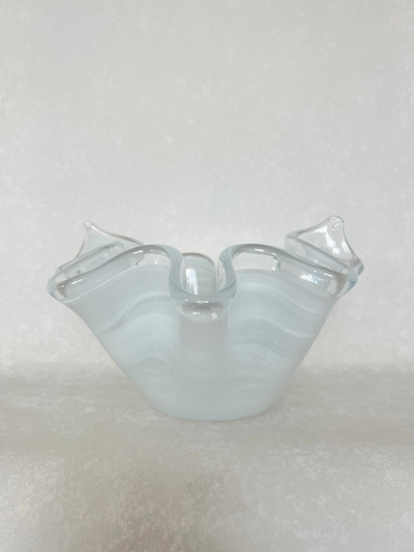 Murano-Style White & Clear Glass Handkerchief Vase