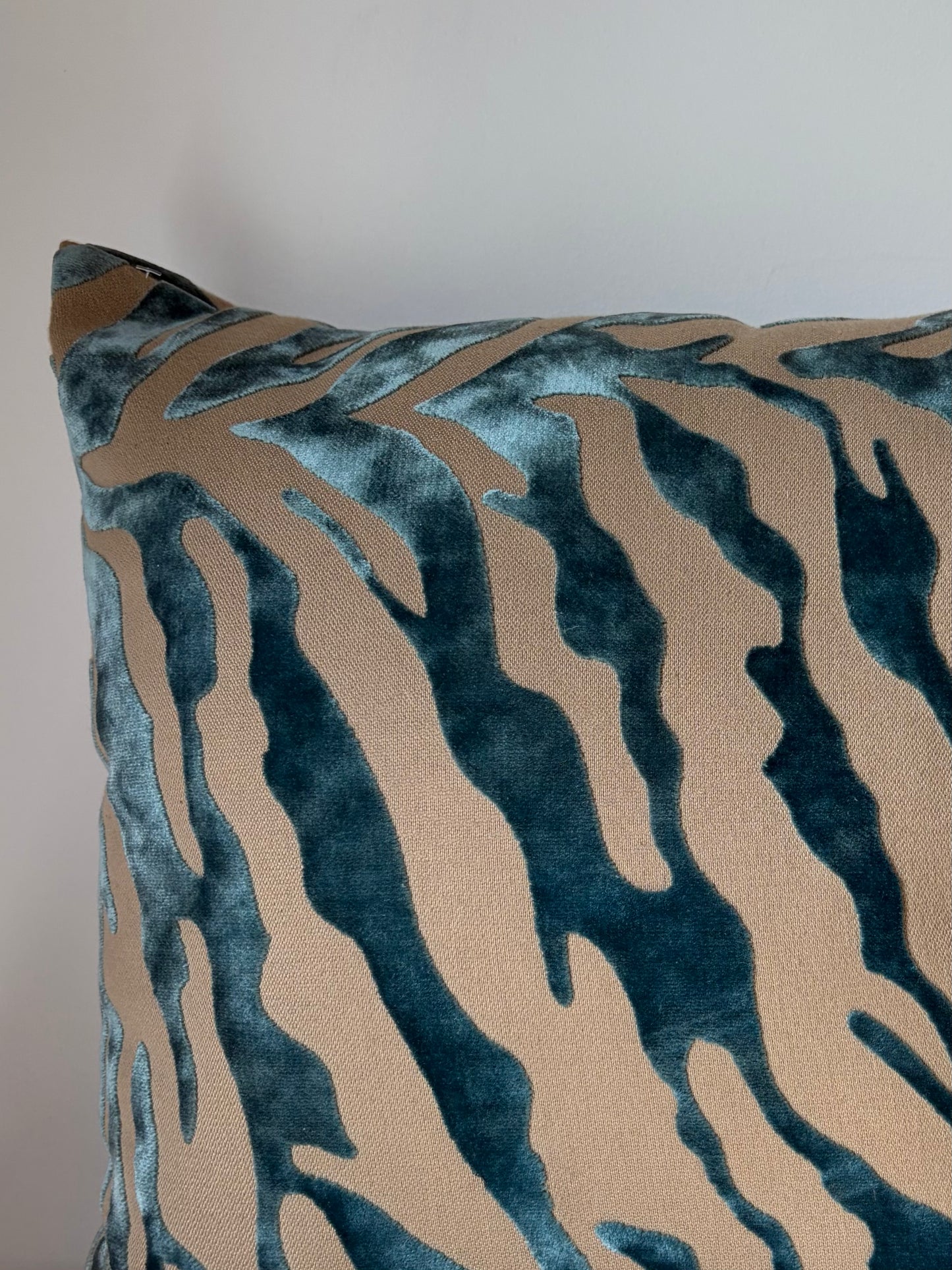 Teal Velvet Zebra Print Cushion