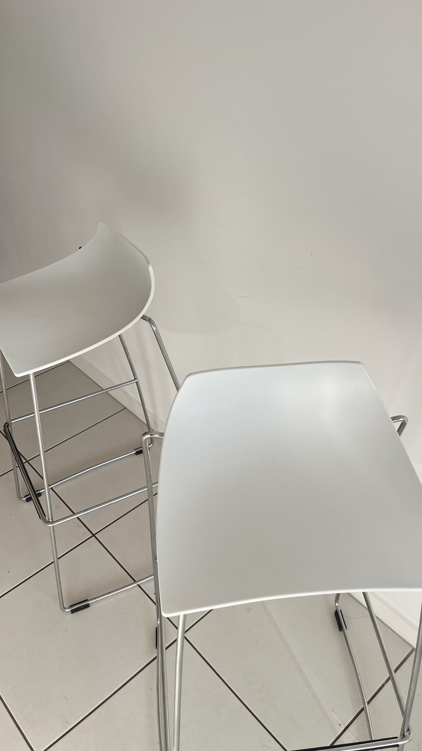 Pair of White Hoop-Style Bar Stools