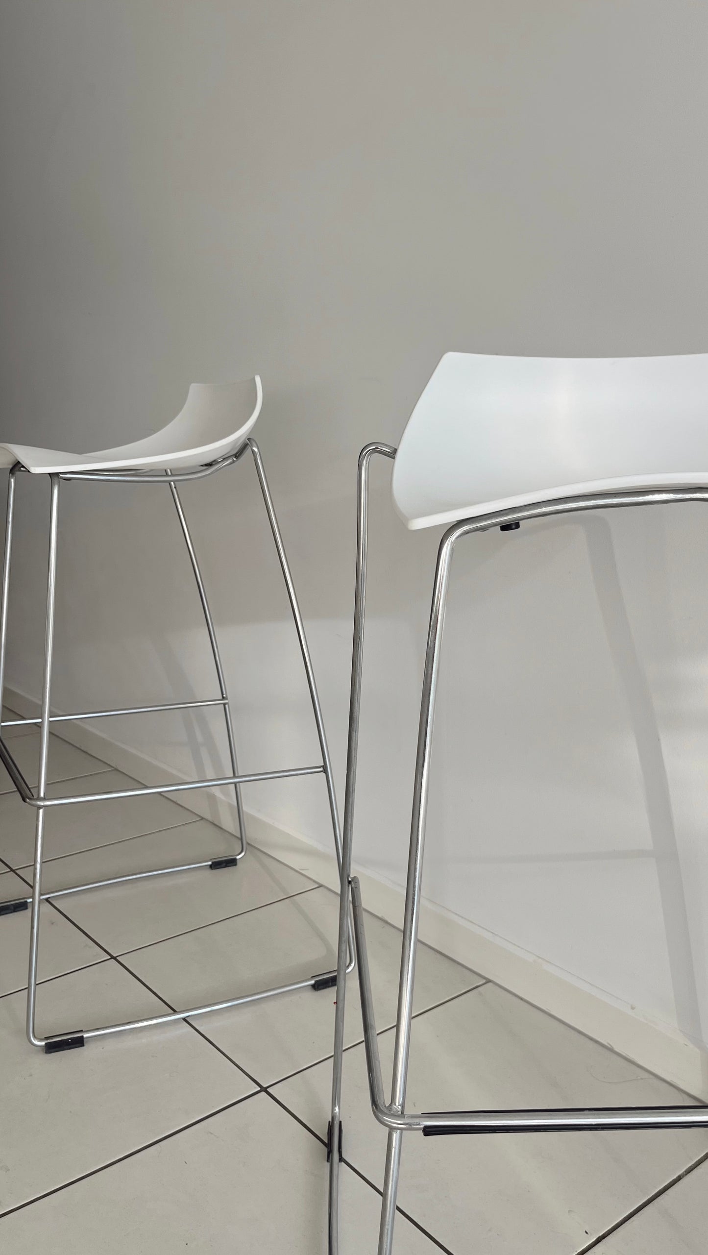 Pair of White Hoop-Style Bar Stools