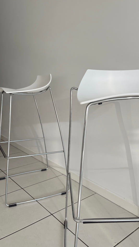 Pair of White Hoop-Style Bar Stools