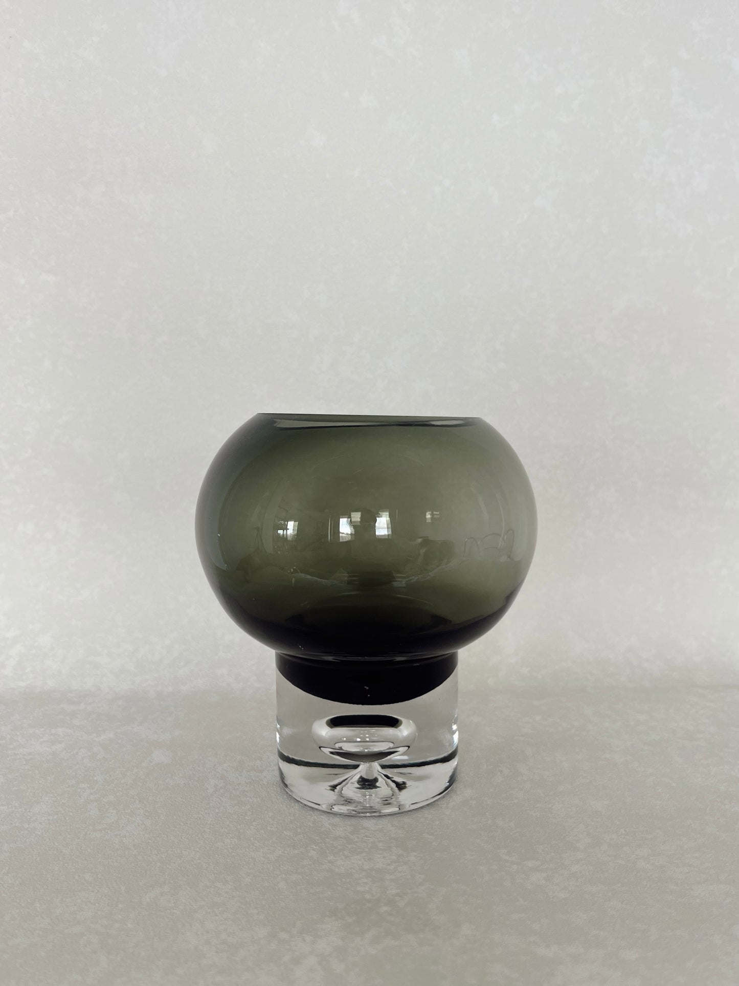 Mid‑Century Scandinavian Art Glass Vase – Smokey Green with Bubble Base