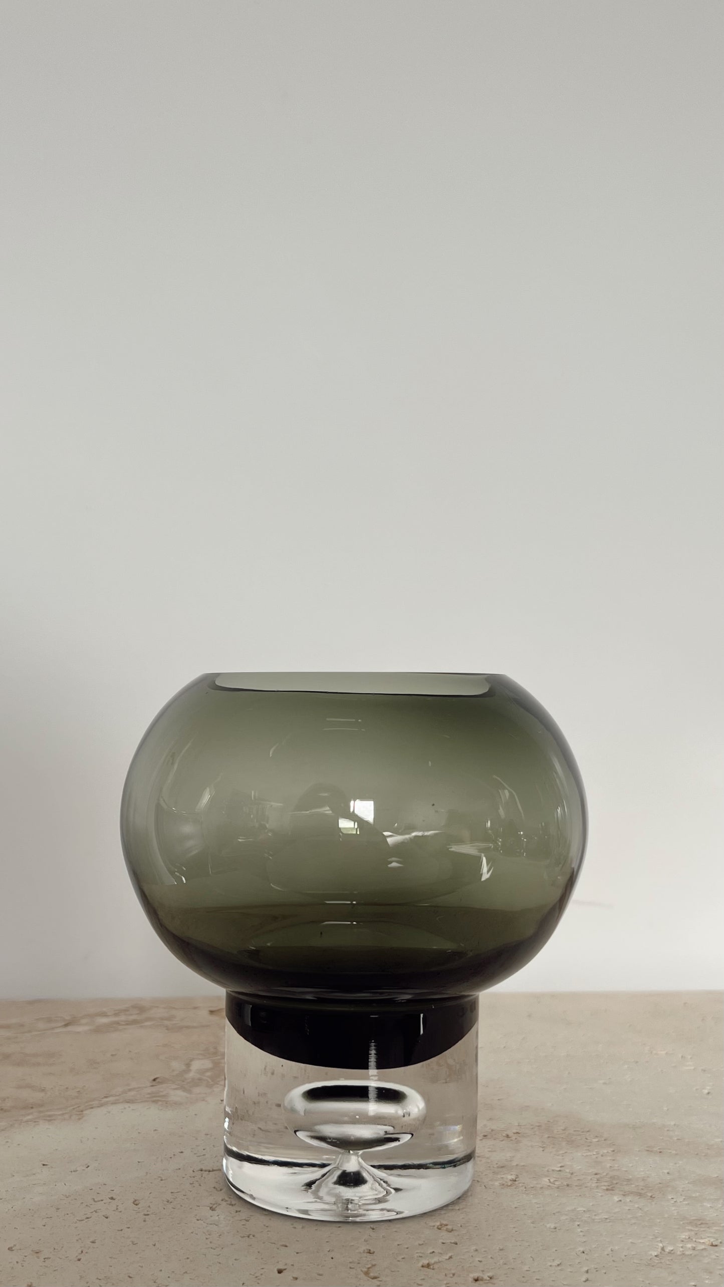 Mid‑Century Scandinavian Art Glass Vase – Smokey Green with Bubble Base
