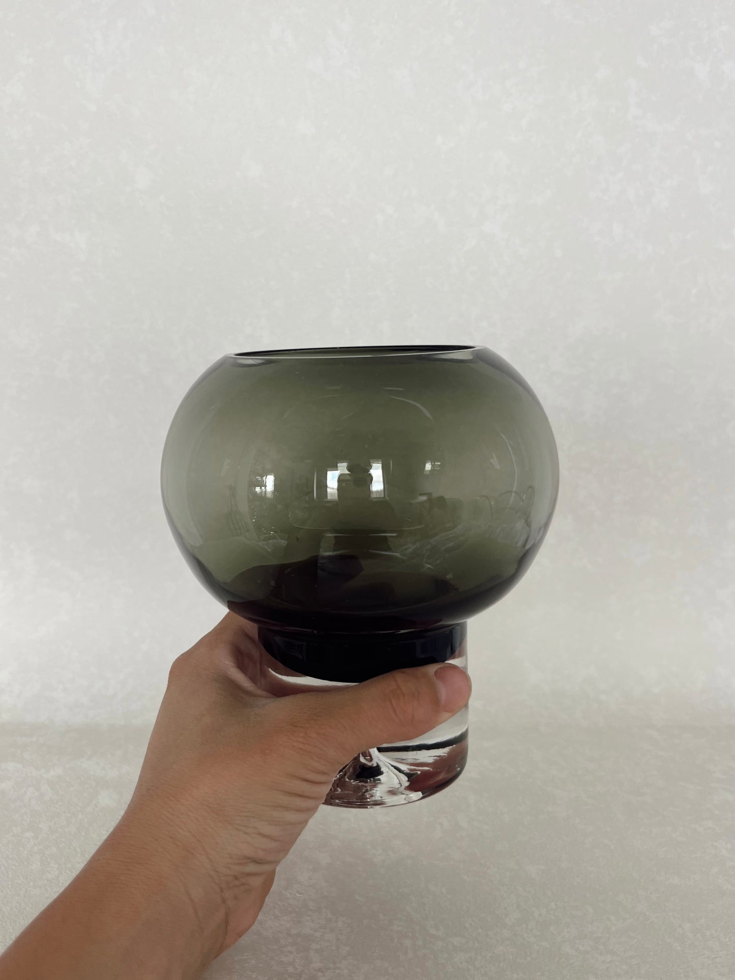 Mid‑Century Scandinavian Art Glass Vase – Smokey Green with Bubble Base