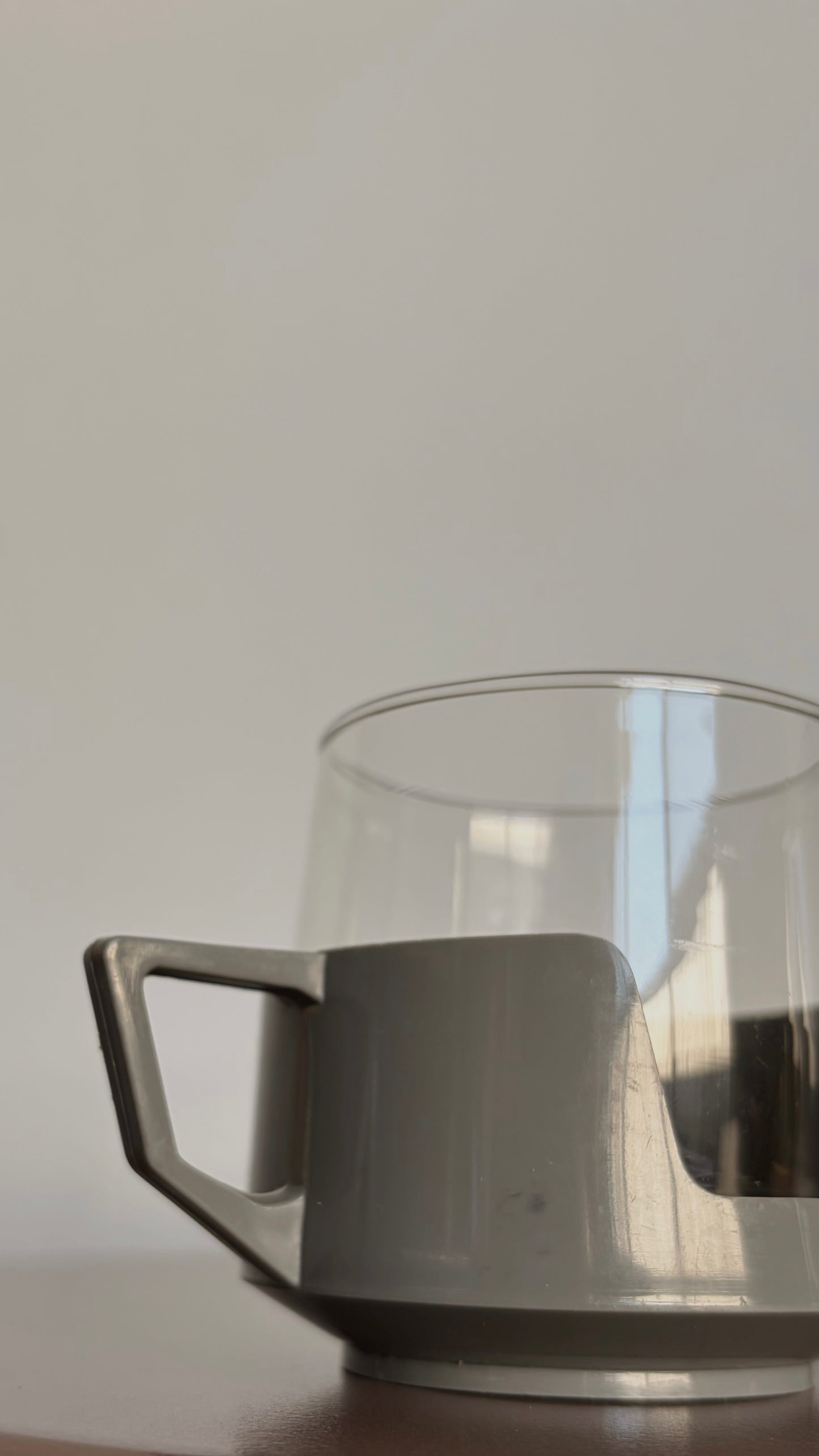 Vintage JAJ Drinkups Glass Cups with Grey Holders