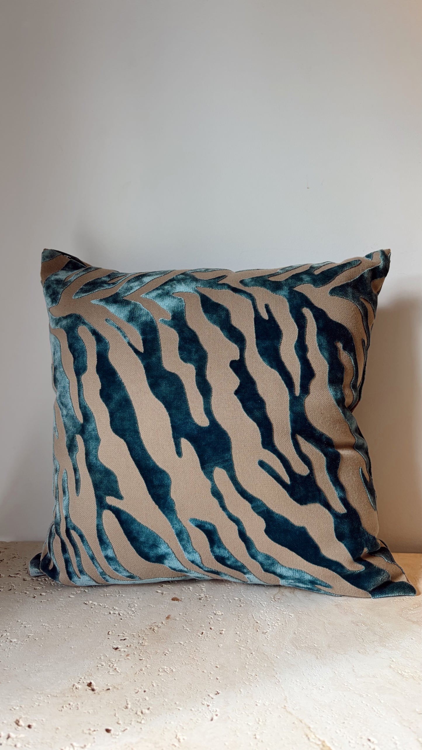 Teal Velvet Zebra Print Cushion